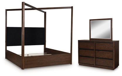 Dilenno Queen Canopy Bed with Mirrored Dresser