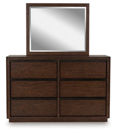 Dilenno King Canopy Bed with Mirrored Dresser and Chest