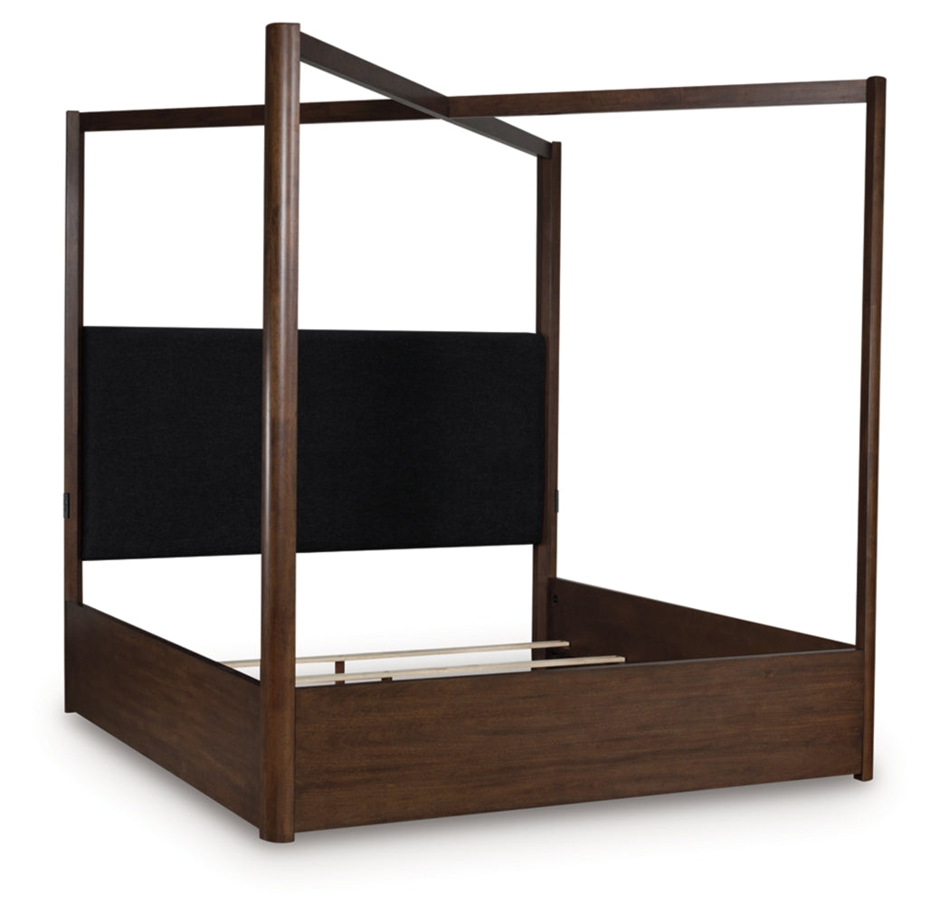 Dilenno California King Canopy Bed with Mirrored Dresser and Nightstand