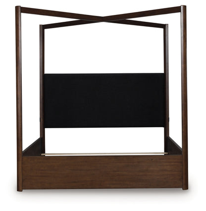 Dilenno King Canopy Bed with Mirrored Dresser and Nightstand