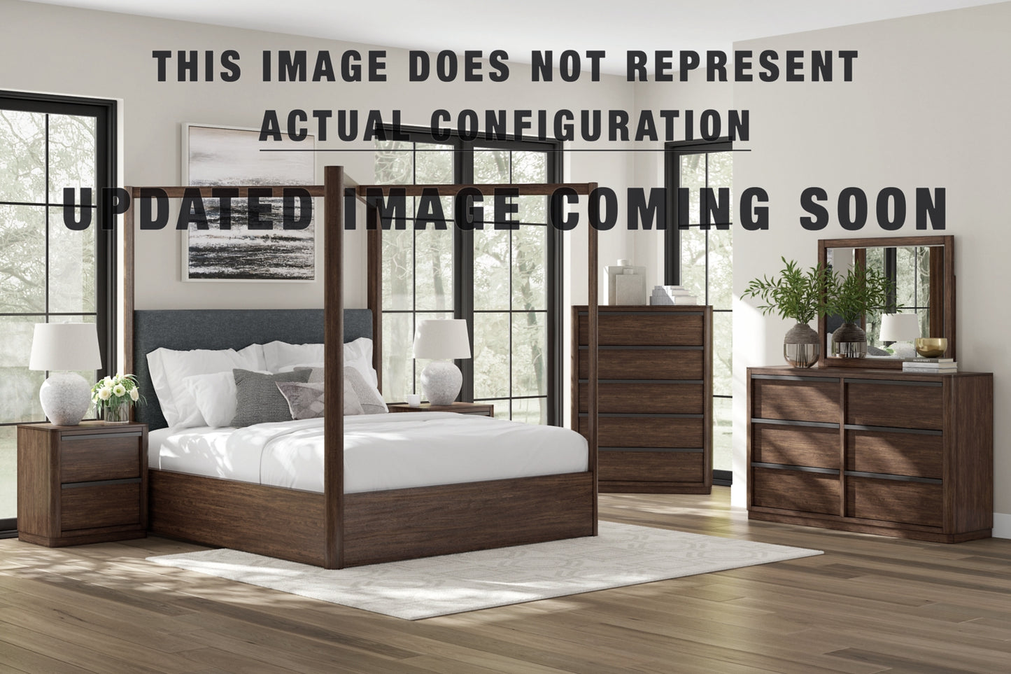 Dilenno Queen Upholstered Panel Bed, Dresser, Mirror, Chest and Nightstand