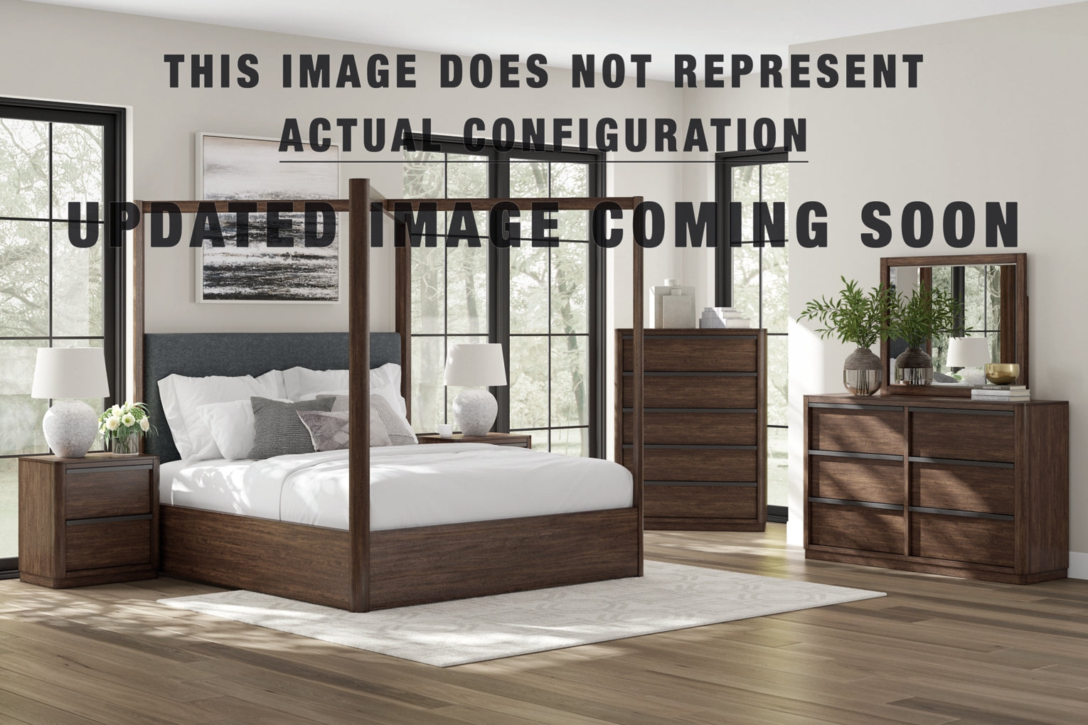 Dilenno California King Upholstered Panel Bed, Dresser, Mirror and Nightstand
