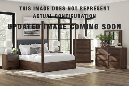 Dilenno California King Upholstered Panel Bed, Dresser, Mirror and Nightstand