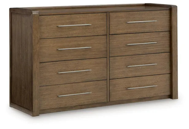 cama con almacenamiento Marxmore Upholstered. Cómoda, Espejo y Buró
