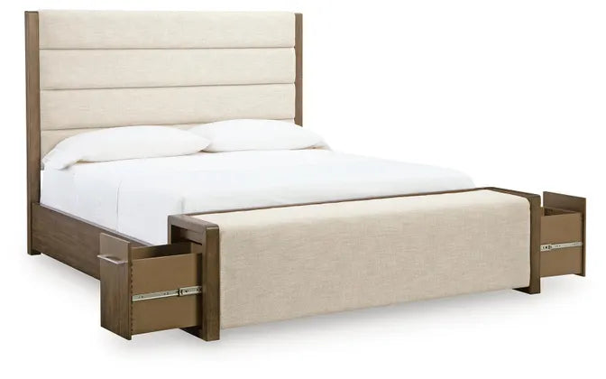 cama con almacenamiento Marxmore Upholstered. Cómoda, Espejo y Buró