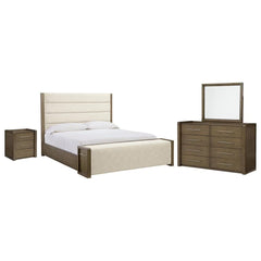 cama con almacenamiento Marxmore Upholstered. Cómoda, Espejo y Buró