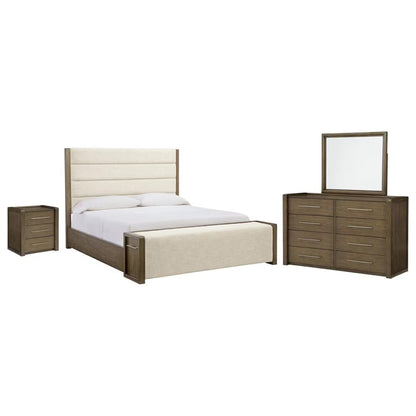 cama con almacenamiento Marxmore Upholstered. Cómoda, Espejo y Buró