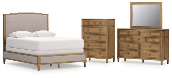 Sharlance Queen Upholstered Panel Bed, Dresser, Mirror and Chest