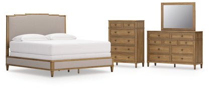Sharlance King Upholstered Panel Bed, Dresser, Mirror and Chest