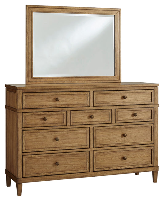 Sharlance California King Upholstered Panel Bed, Dresser, Mirror and Chest