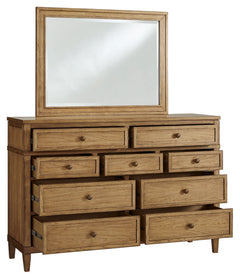 Sharlance California King Upholstered Panel Bed, Dresser, Mirror, Chest and Nightstand