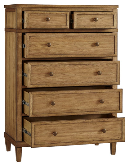 Sharlance King Upholstered Panel Bed, Dresser, Mirror and Chest
