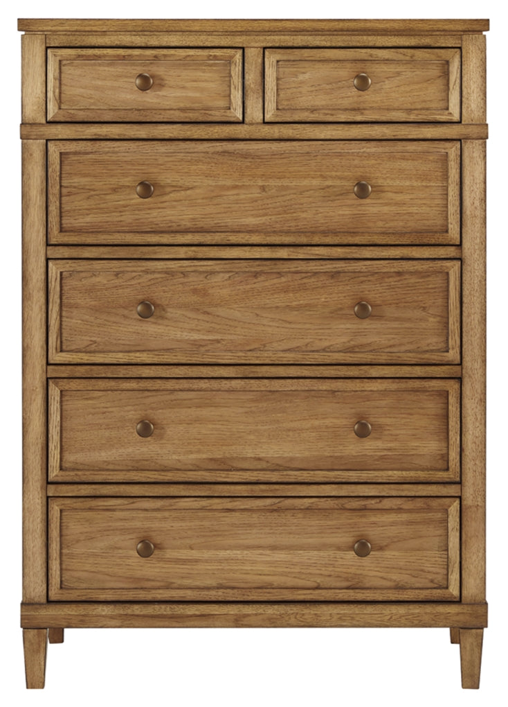 Sharlance Queen Upholstered Panel Bed, Dresser, Mirror and Chest
