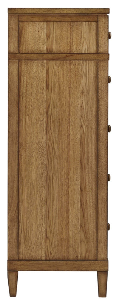 Sharlance King Upholstered Panel Bed, Dresser, Mirror and Chest