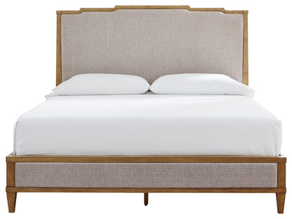 Sharlance King Upholstered Panel Bed, Dresser and Mirror