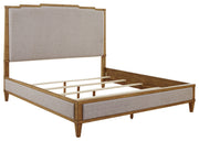 Sharlance California King Upholstered Panel Bed, Dresser, Mirror and Nightstand