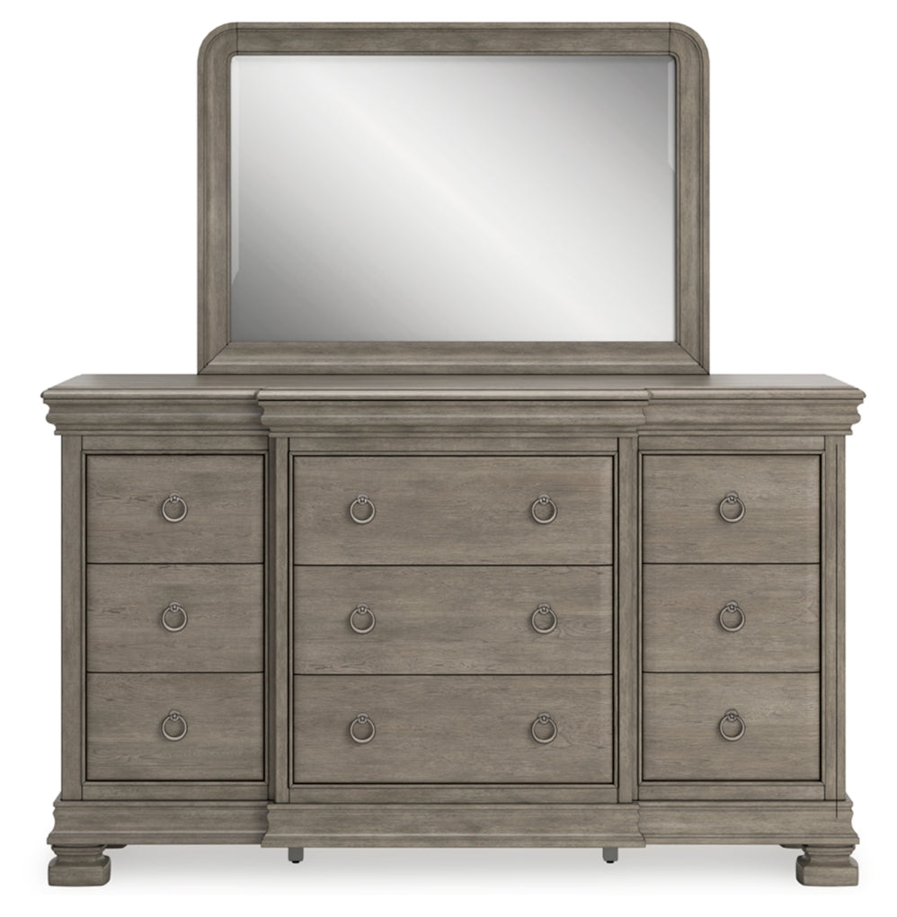 Lexorne King Sleigh Bed with Mirrored Dresser
