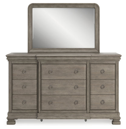 Lexorne King Sleigh Bed with Mirrored Dresser