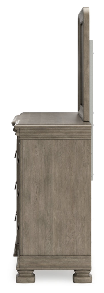 Lexorne King Sleigh Bed with Mirrored Dresser