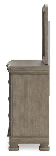 Lexorne King Sleigh Bed with Mirrored Dresser