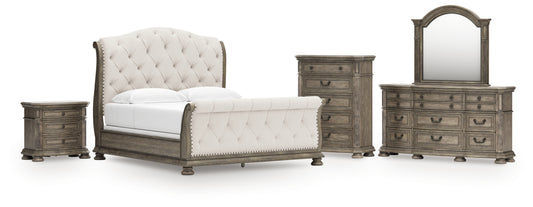 Ardenfield King Upholstered Sleigh Bed, Dresser, Mirror, Chest and Nightstand