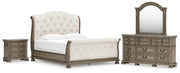 Ardenfield California King Upholstered Sleigh Bed, Dresser, Mirror and Nightstand