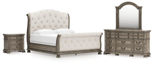 Ardenfield King Upholstered Sleigh Bed, Dresser, Mirror and Nightstand