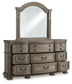 Ardenfield King Upholstered Sleigh Bed, Dresser, Mirror and Nightstand