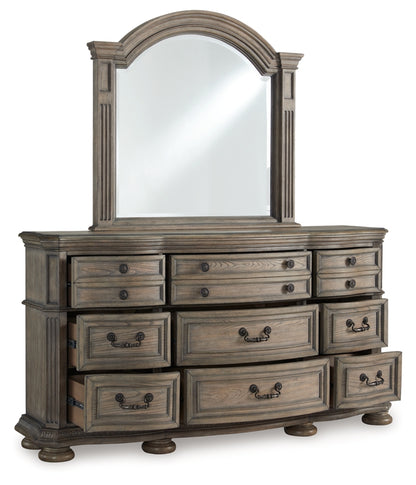 Ardenfield California King Upholstered Sleigh Bed, Dresser and Mirror
