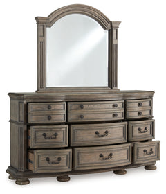 Ardenfield Queen Upholstered Sleigh Bed, Dresser, Mirror and Chest