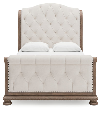Ardenfield Queen Upholstered Sleigh Bed, Dresser, Mirror and Nightstand