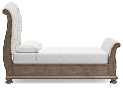 Ardenfield Queen Upholstered Sleigh Bed, Dresser and Mirror