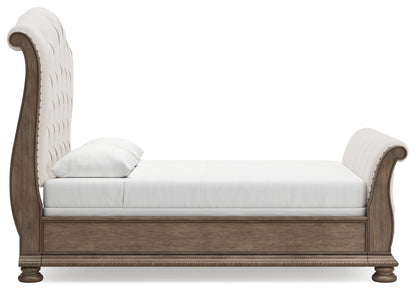Ardenfield Queen Upholstered Sleigh Bed, Dresser, Mirror and Nightstand