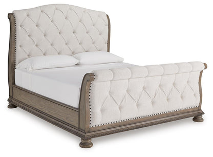 Ardenfield King Upholstered Sleigh Bed, Dresser, Mirror and Nightstand