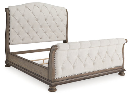 Ardenfield California King Upholstered Sleigh Bed, Dresser and Mirror