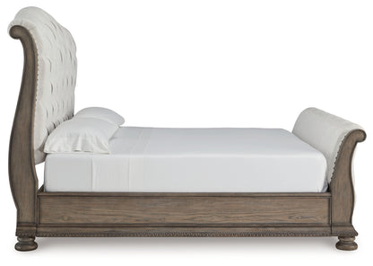 Ardenfield California King Upholstered Sleigh Bed, Dresser and Mirror