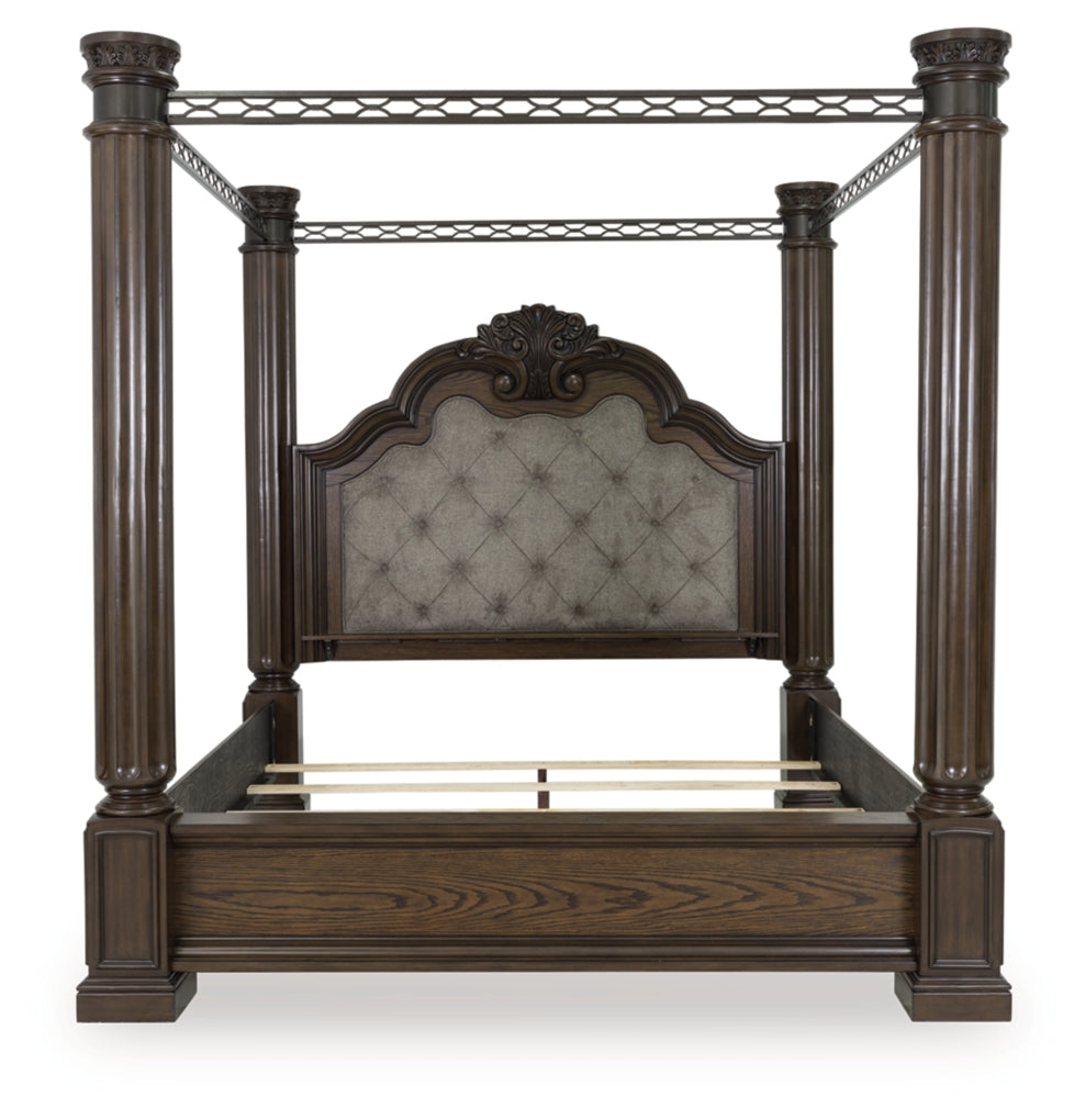 Maylee King Canopy Bed, Dresser, Mirror and Nightstand