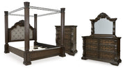 Maylee King Canopy Bed, Dresser, Mirror and Chest