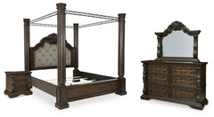 Maylee King Canopy Bed, Dresser, Mirror and Nightstand