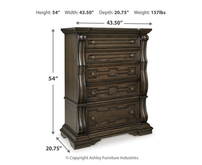 Maylee King Canopy Bed, Dresser, Mirror, Chest and Nightstand