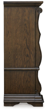 Maylee California King Upholstered Bed, Dresser, Mirror and Chest