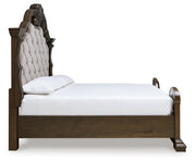 Maylee California King Upholstered Bed with Mirrored Dresser and Nightstand