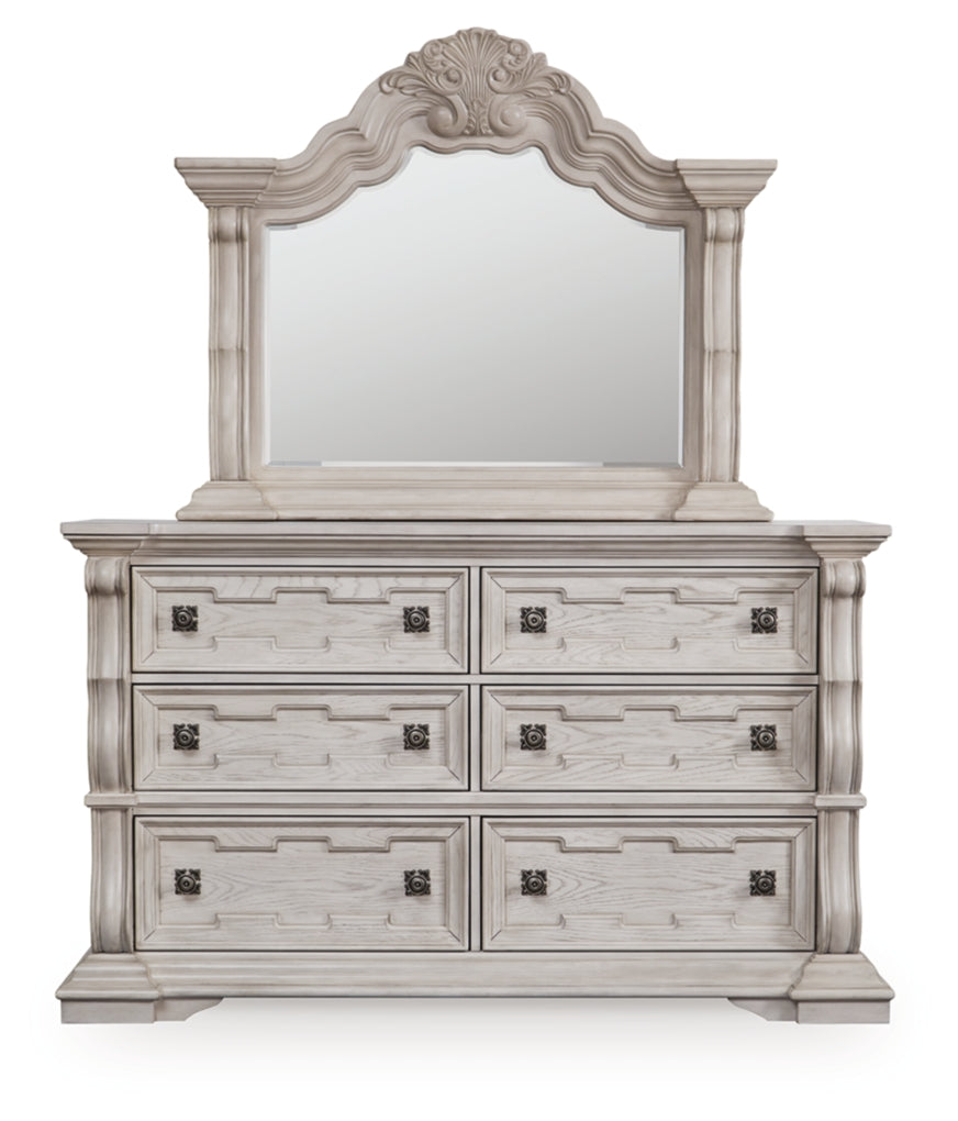 Bruchandi California King Upholstered Panel Bed with Mirrored Dresser