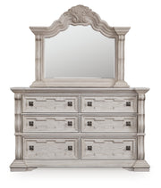 Bruchandi King Upholstered Panel Bed with Mirrored Dresser and Nightstand