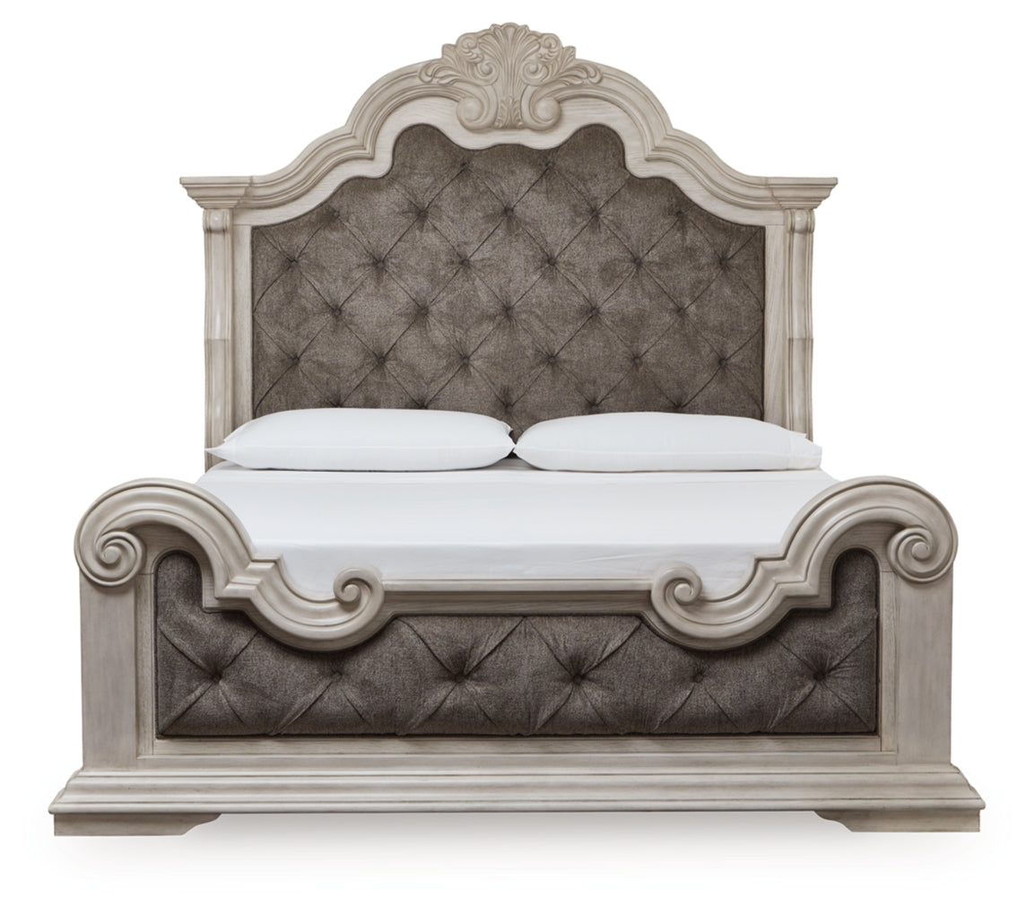 Bruchandi California King Upholstered Panel Bed with Mirrored Dresser and Nightstand