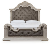 Bruchandi California King Upholstered Panel Bed with Mirrored Dresser and Nightstand