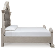 Bruchandi King Upholstered Panel Bed with Mirrored Dresser and Nightstand