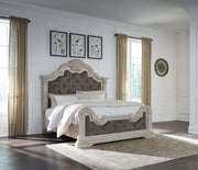 Bruchandi King Upholstered Panel Bed with Mirrored Dresser
