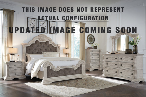 Bruchandi Queen Upholstered Panel Bed, Dresser, Mirror and Nightstand