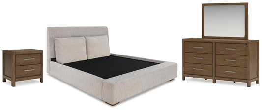 Cabalynn King Upholstered Bed with Mirrored Dresser and Nightstand